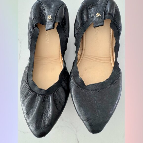 Yosi Samra Black Leather Pointed-Toe Ballet Flats – Size 8 - Picture 1 of 5